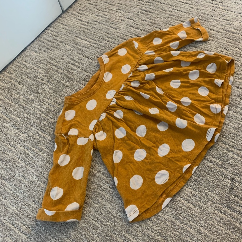 Mustard + polka dot 3/4 sleeve baby doll shirt